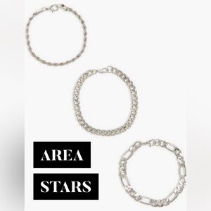 Area Stars Men’s Silver Chunky Chain Bracelets ✨ 3-Piece Set